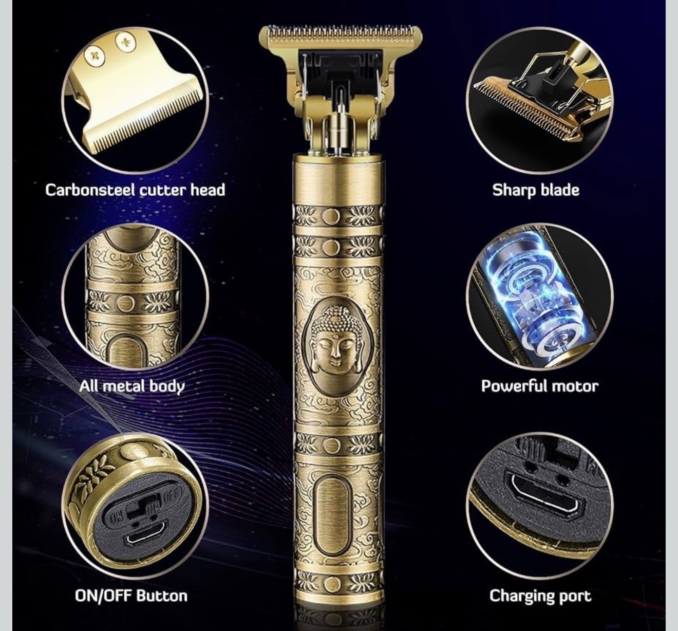 Professional T-Blade Hair Trimmer Cordless Beard Clipper USB Rechargeable Kit