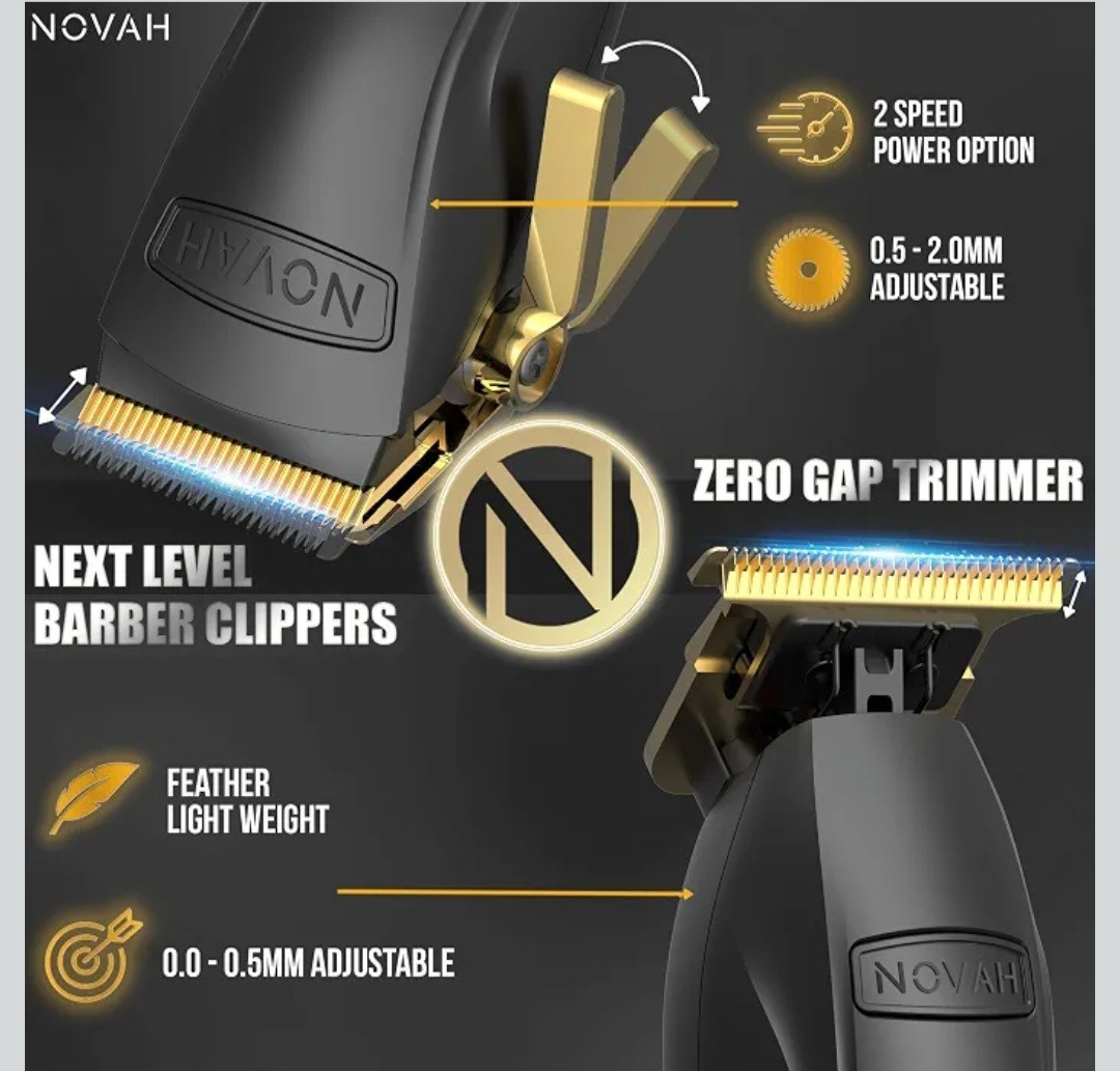 Novah Professional Hair Clippers & Trimmer Set For Men, Haircut Fading Kit, Gold