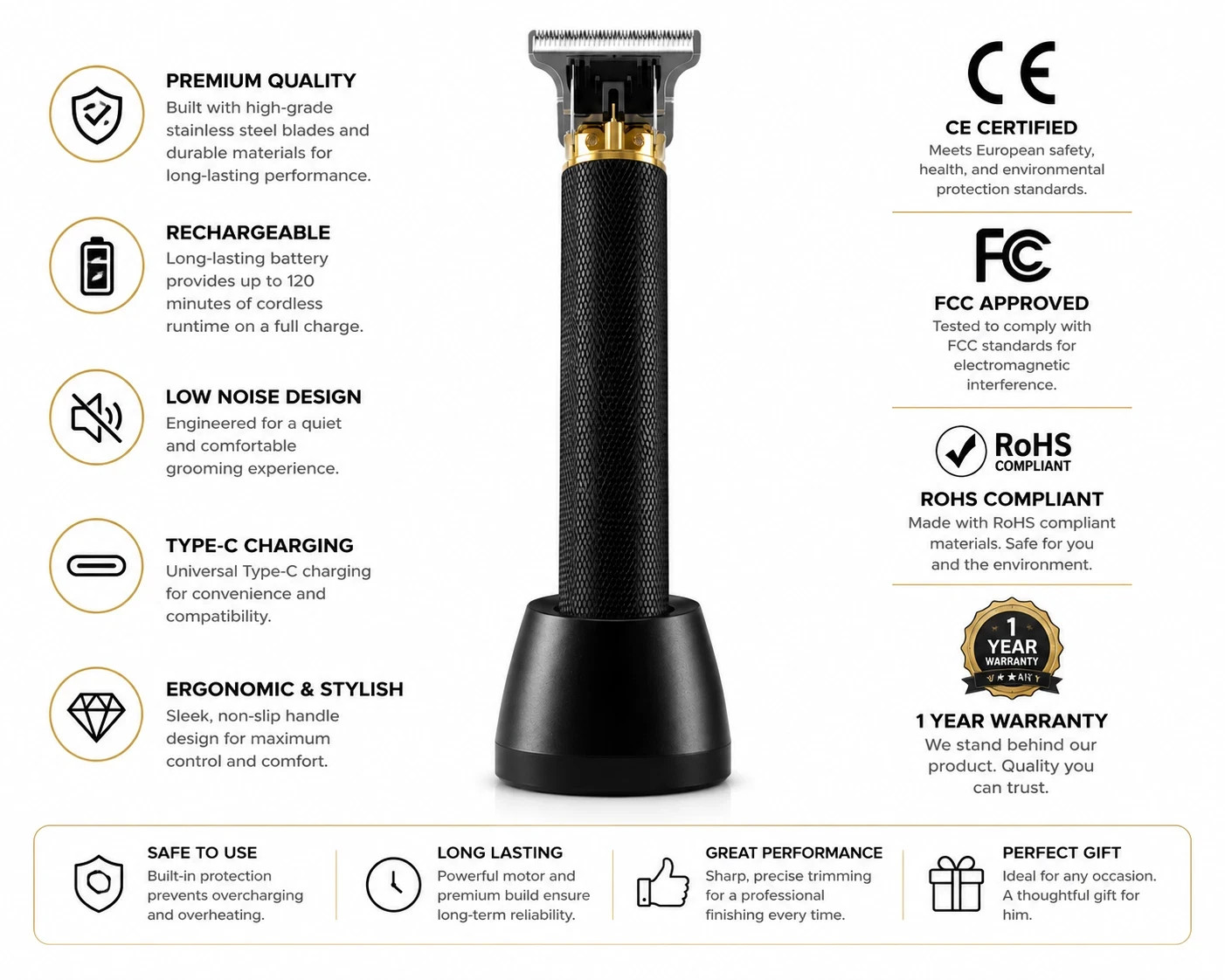 Vintage T9 Barbeador Black Gold Beard Hair Trimmer Cutter Machine for Men