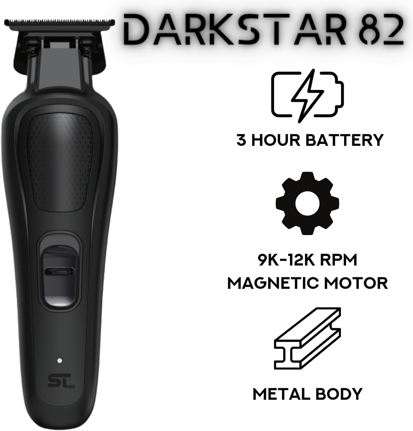 Supreme Trimmer Darkstar82 ST800 Metal Body Barber Trimmer – 9100 RPM, Black