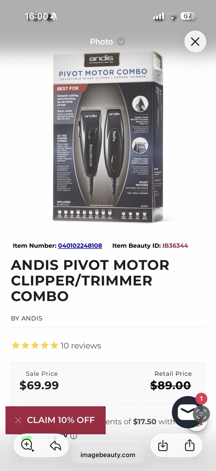 Andis Pivot Motor Combo Haircutting Kit Corded Adjustable Blade T-Blade 2-Head