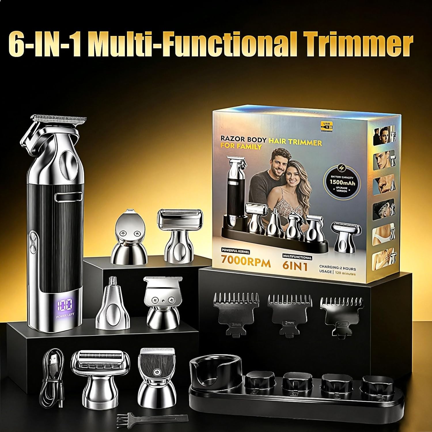 Full Beard Trimmer Set 6 in 1 Rechargable Grooming Kit Electric Beard Trimmer