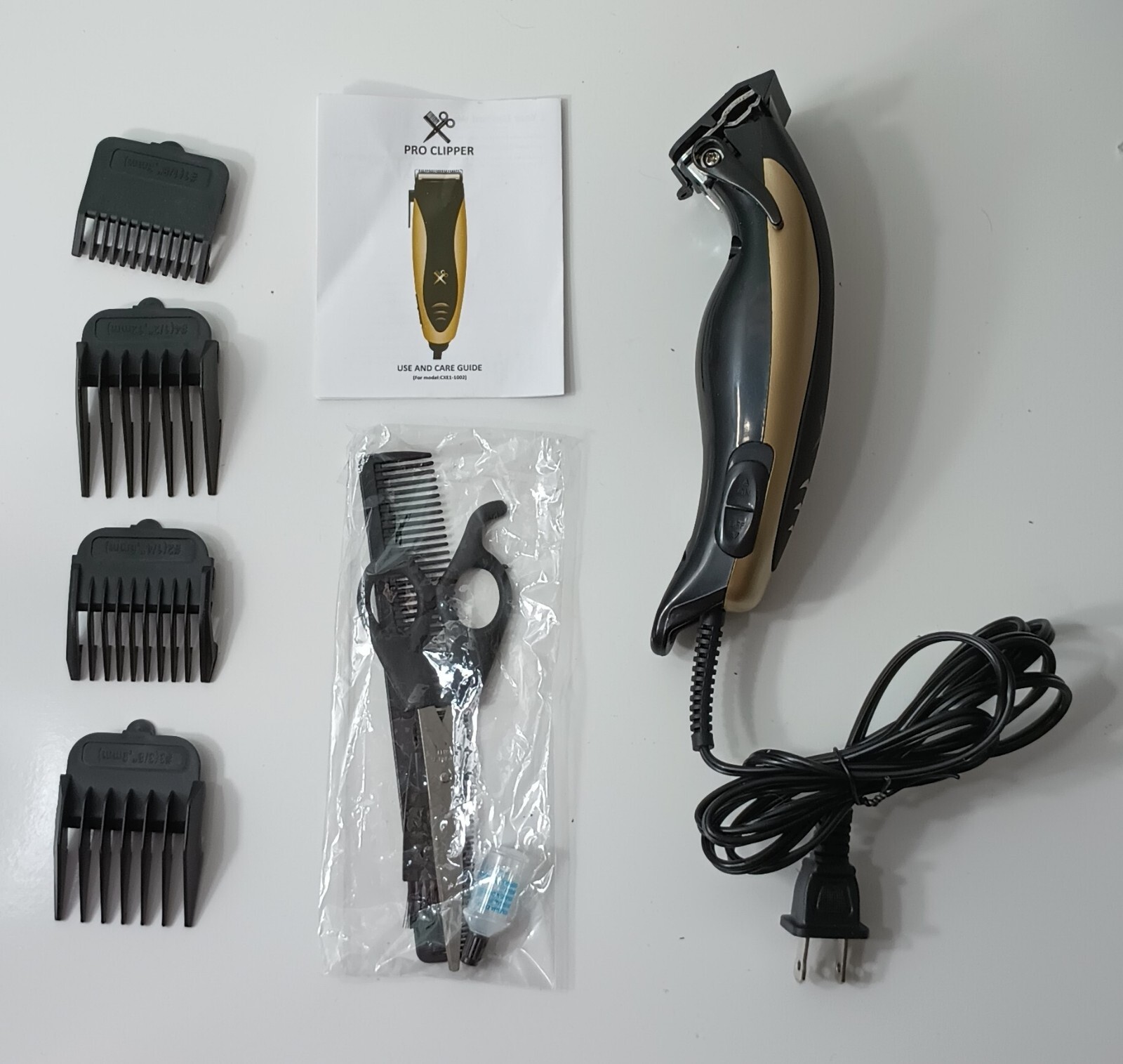 Pro Clipper 9 Piece Kit Hair Cut Fade Detail Black Gold Cutting Edge New