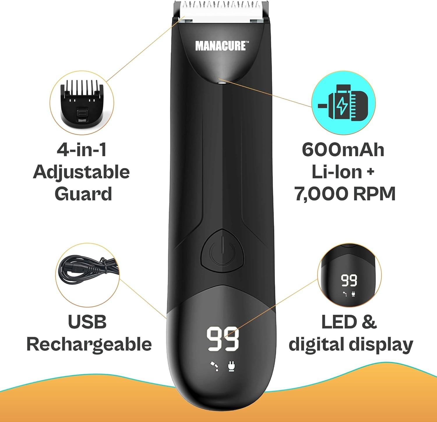 MANACURE Full Body Trimmer – Waterproof Ceramic Blade Groomer T56-7