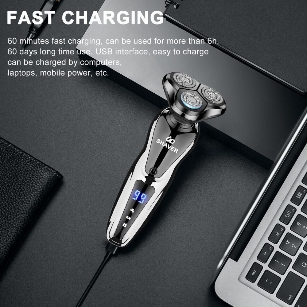 4D Rotary Electric Shaver Rechargeable Bald Head Shaver Beard Trimmer Wet & Dry