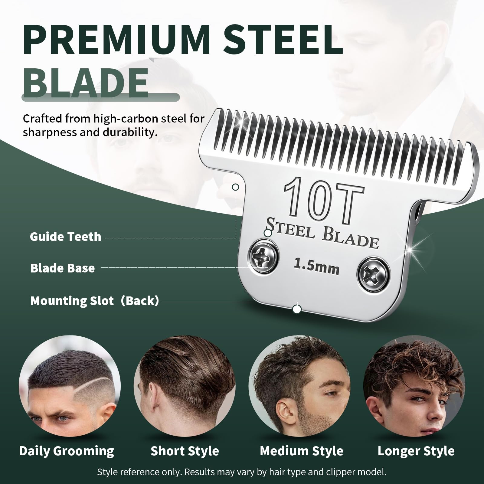 10T Clipper Blade 1.5mm Compatible with Oster Classic 76, Silver, 1 Pack