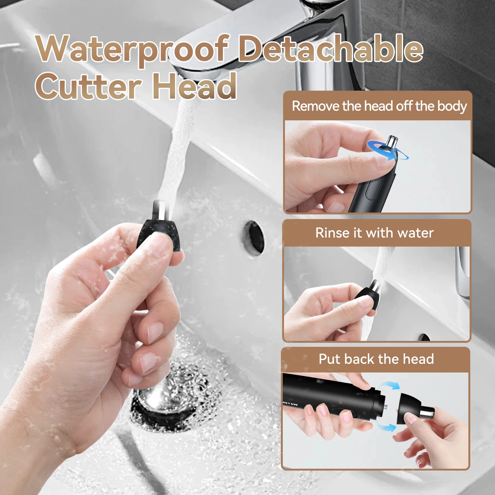 MAXGROOM Nose Hair Trimmer Rechargeable 360° Dual-Blade Eyebrow Ear Trimmer Men