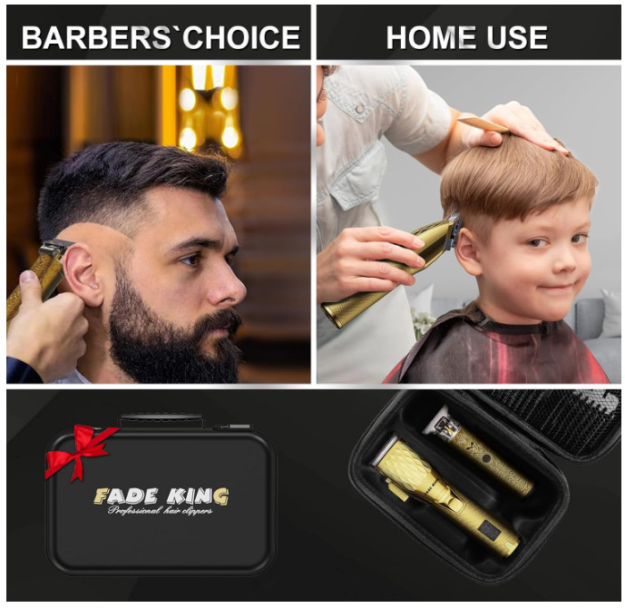 FADEKING® Cordless Hair Clippers for Men, LCD Display, Barber Kit (Gold+Bronze)