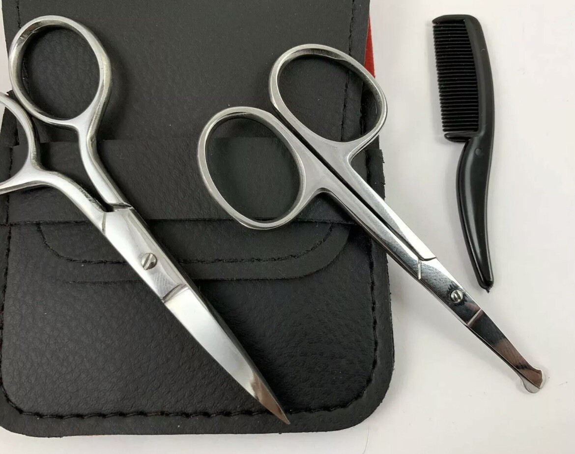 1 Set Beard Mustache Nose Ear Scissors Comb Trimming Kit Facial Hair Trimmer