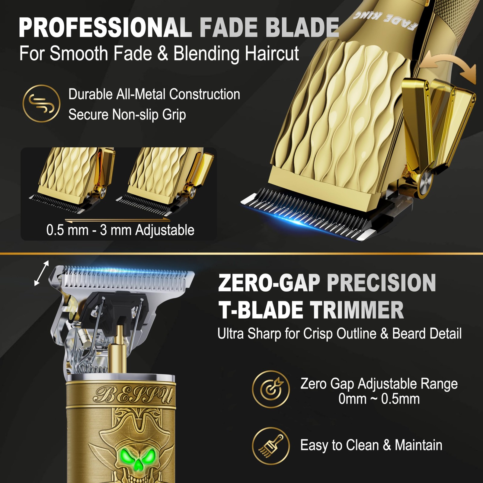 FADEKING® Professional Hair Clippers for Men – Cordless Barber Gold+bronze
