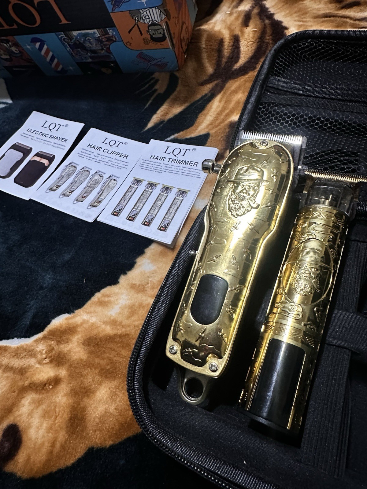 LQT Gold/Black Cordless Hair Clipper Trimmer Kit w/ #1-4 Guards, Case