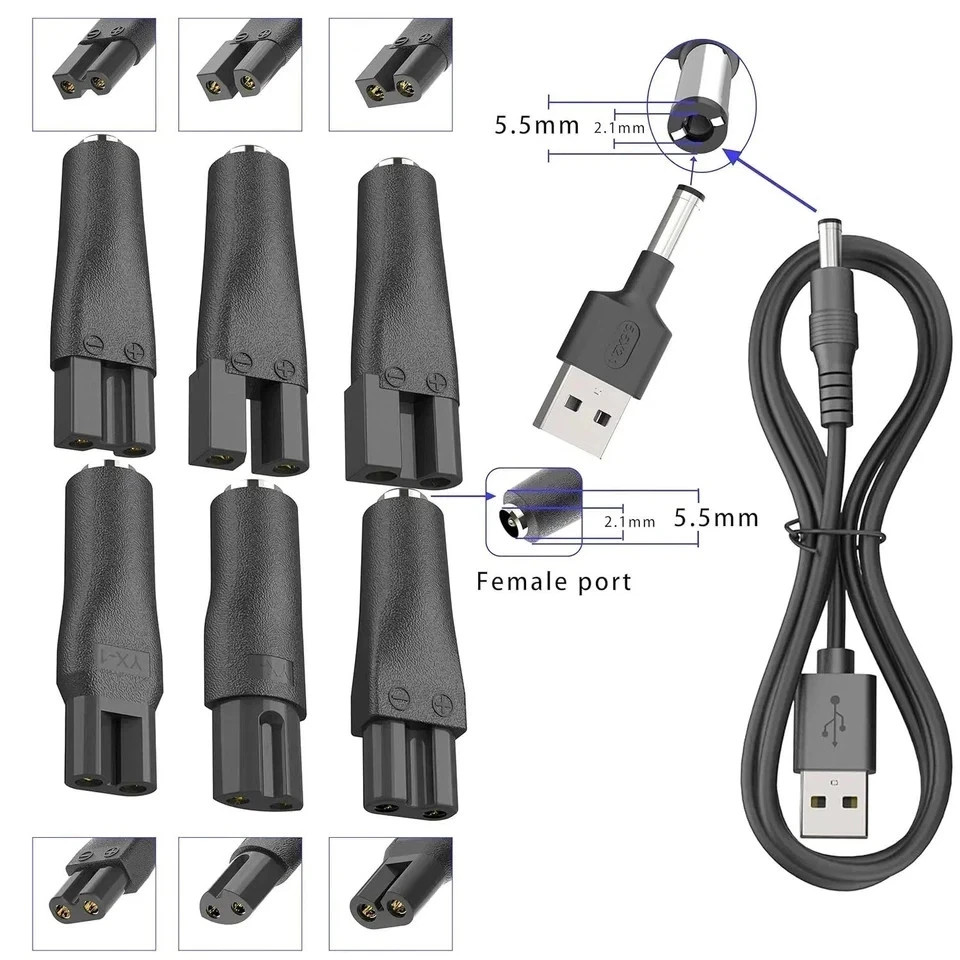8 PCS Power Cord 5V USB Adapter for Hair Clippers,Beard trimmers Shavers