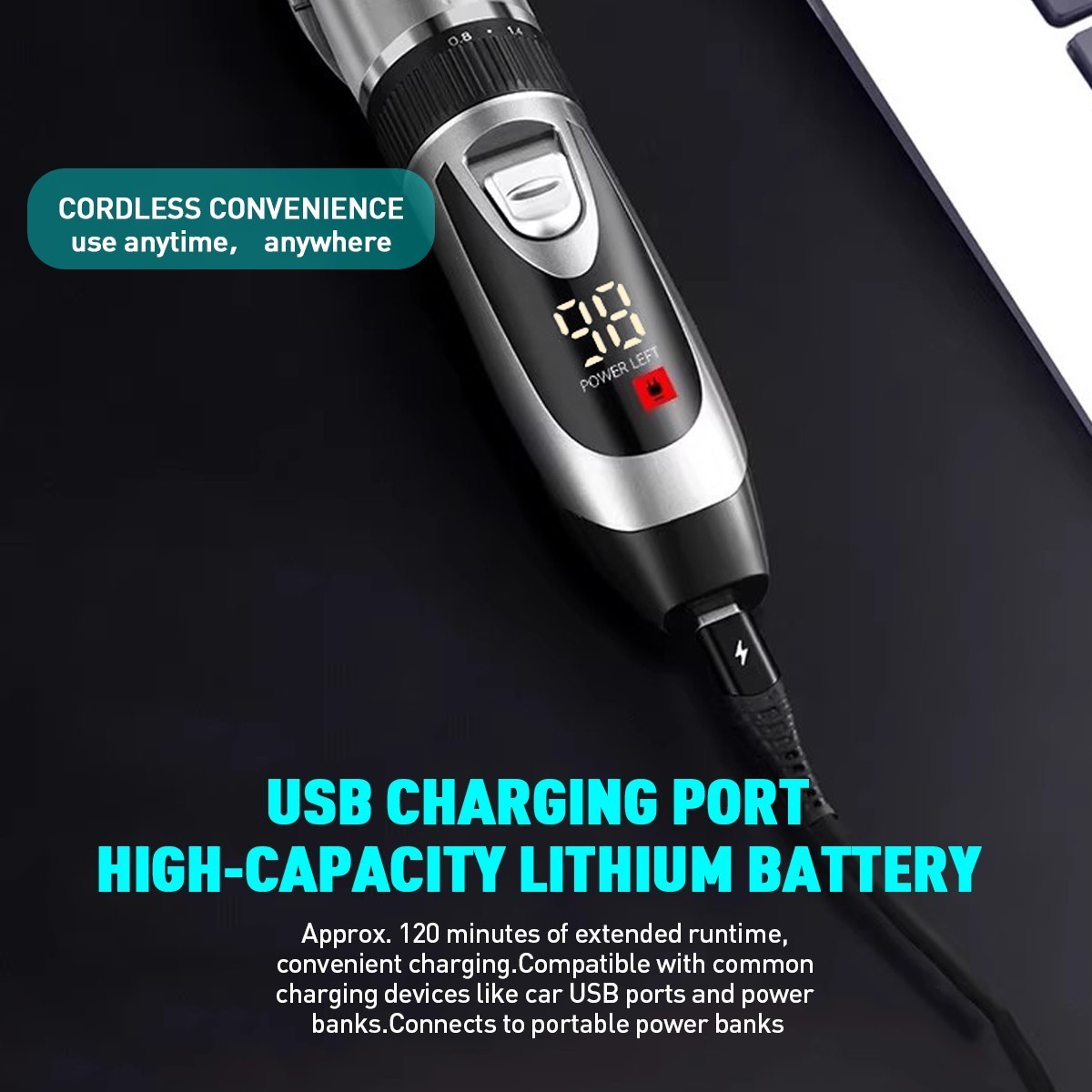 Professional Home Electric Hair Clipper Set w/Digital Display, USB Fast Charging