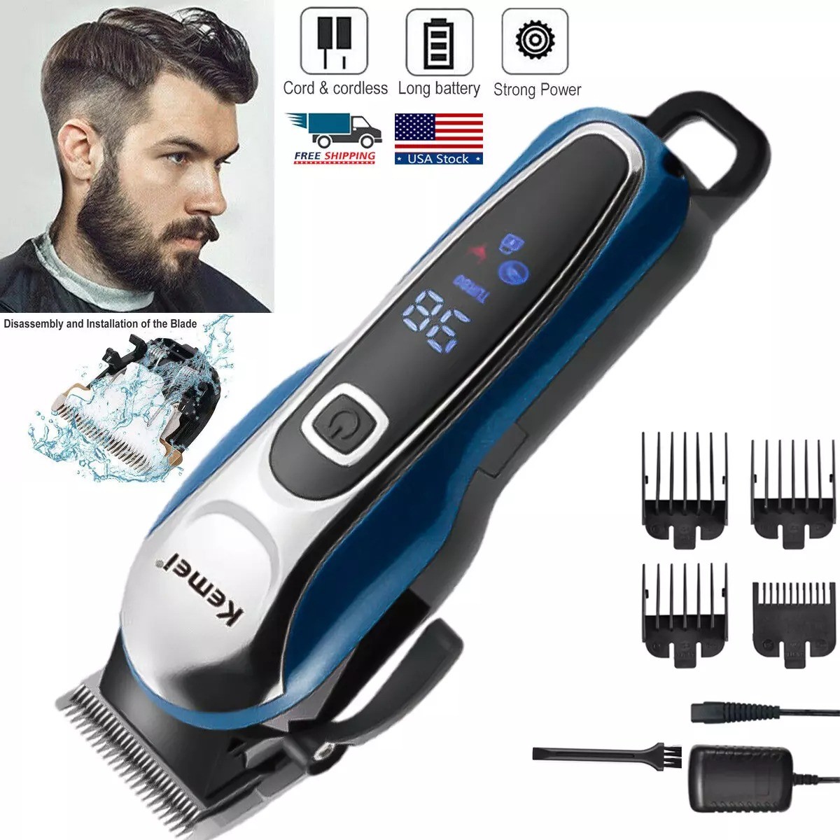 Kemei Hair Trimmer Baldheaded Hair Beard Clipper Cordless Grooming Kits KM-1931