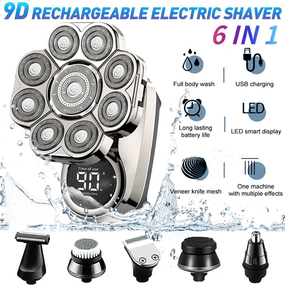 Bald Head Shaver Electric Waterproof Razor Skull Cordless Rechargeable Wet/Dry