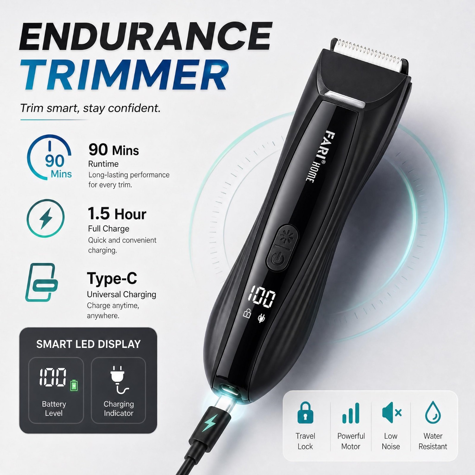 8-in-1 Electric Body & Beard Hair Trimmer, Waterproof Wet/Dry Clipper, LED Light