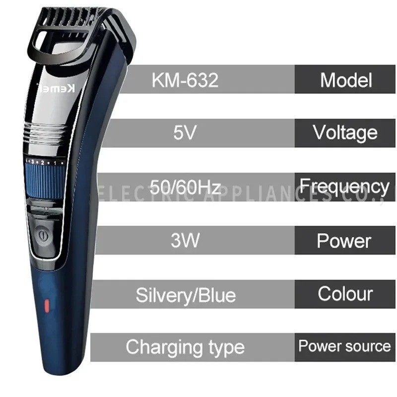 Kemei 632 0.5-10mm Adjustable Beard Hair Trimmer for Men Rechargeable Mustache