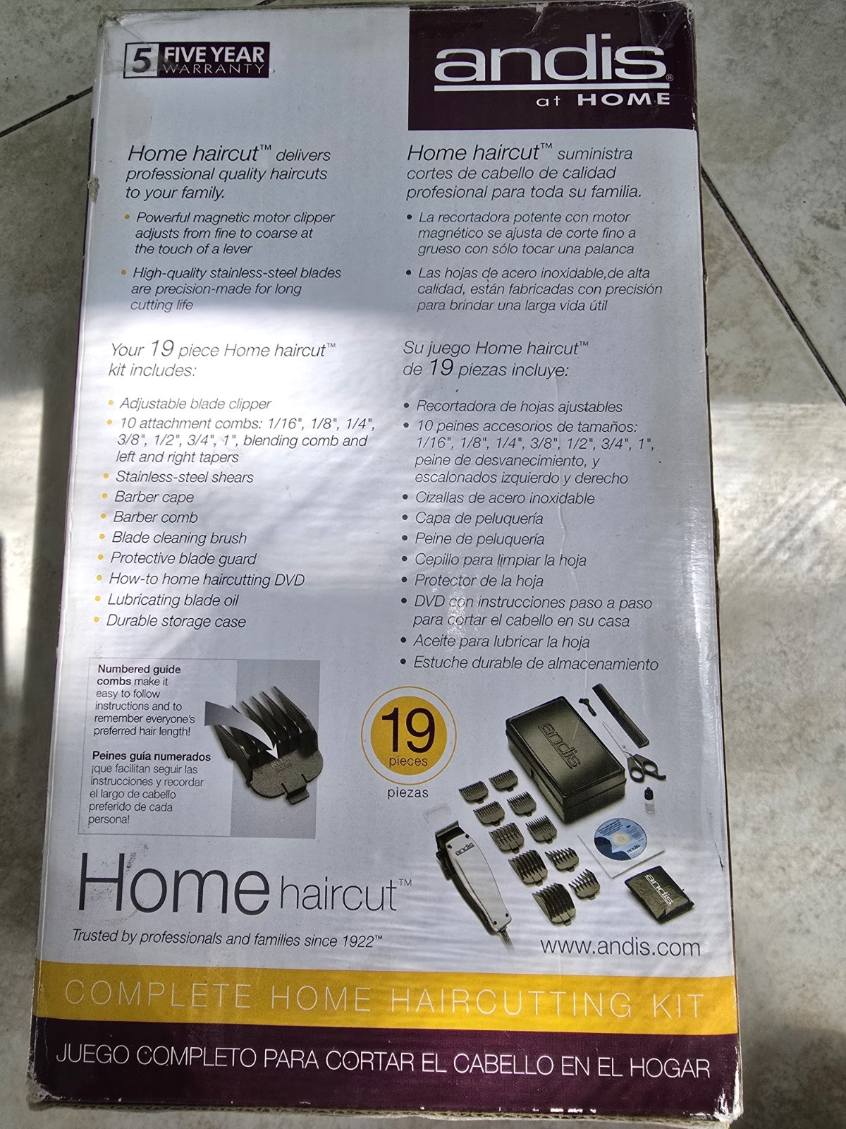 Andis Home Haircut Kit, Electric, Adjustable Lengths, Square Blade, Silver/Black
