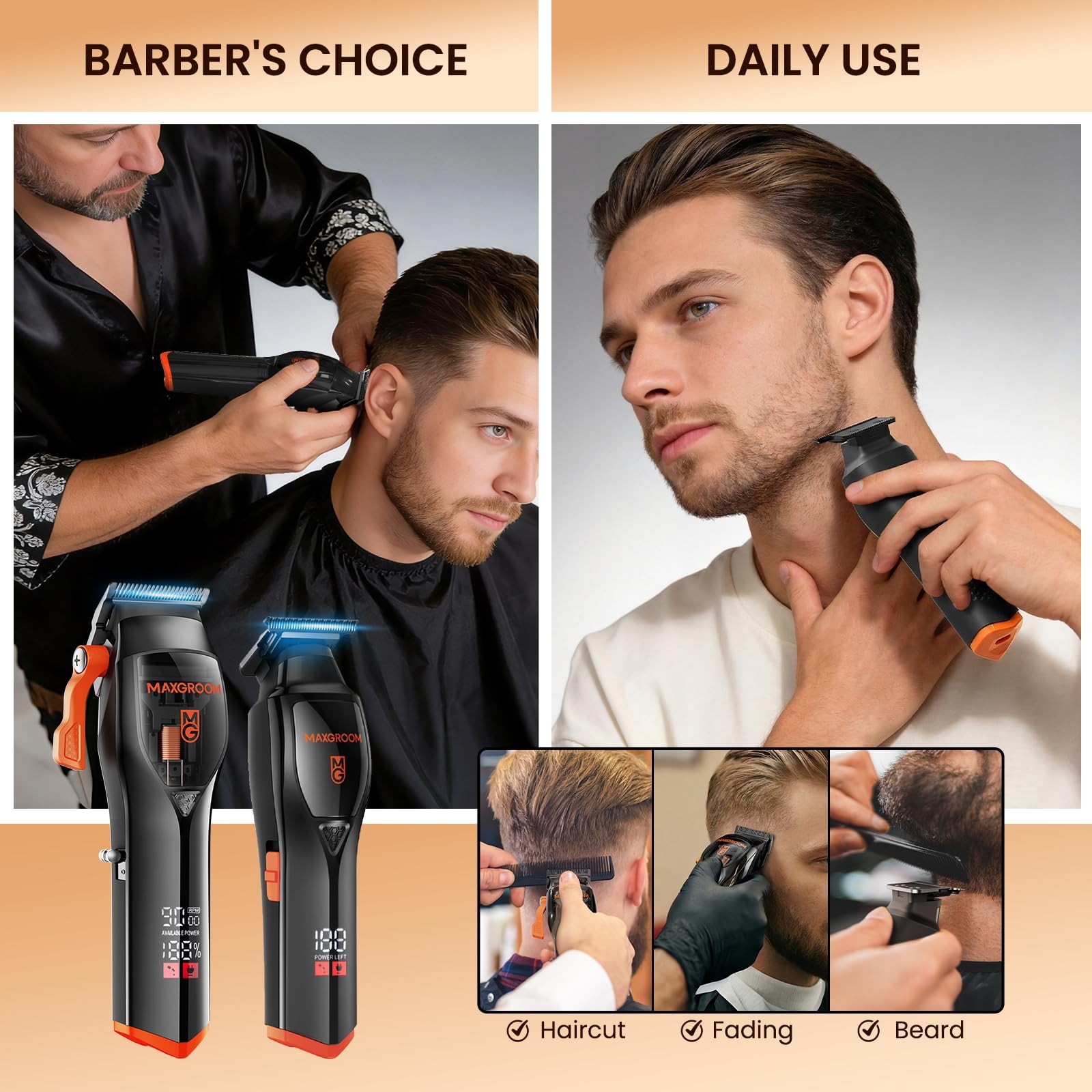 9000 RPM Professional Hair Clippers, Cordless Mens Grooming Kit