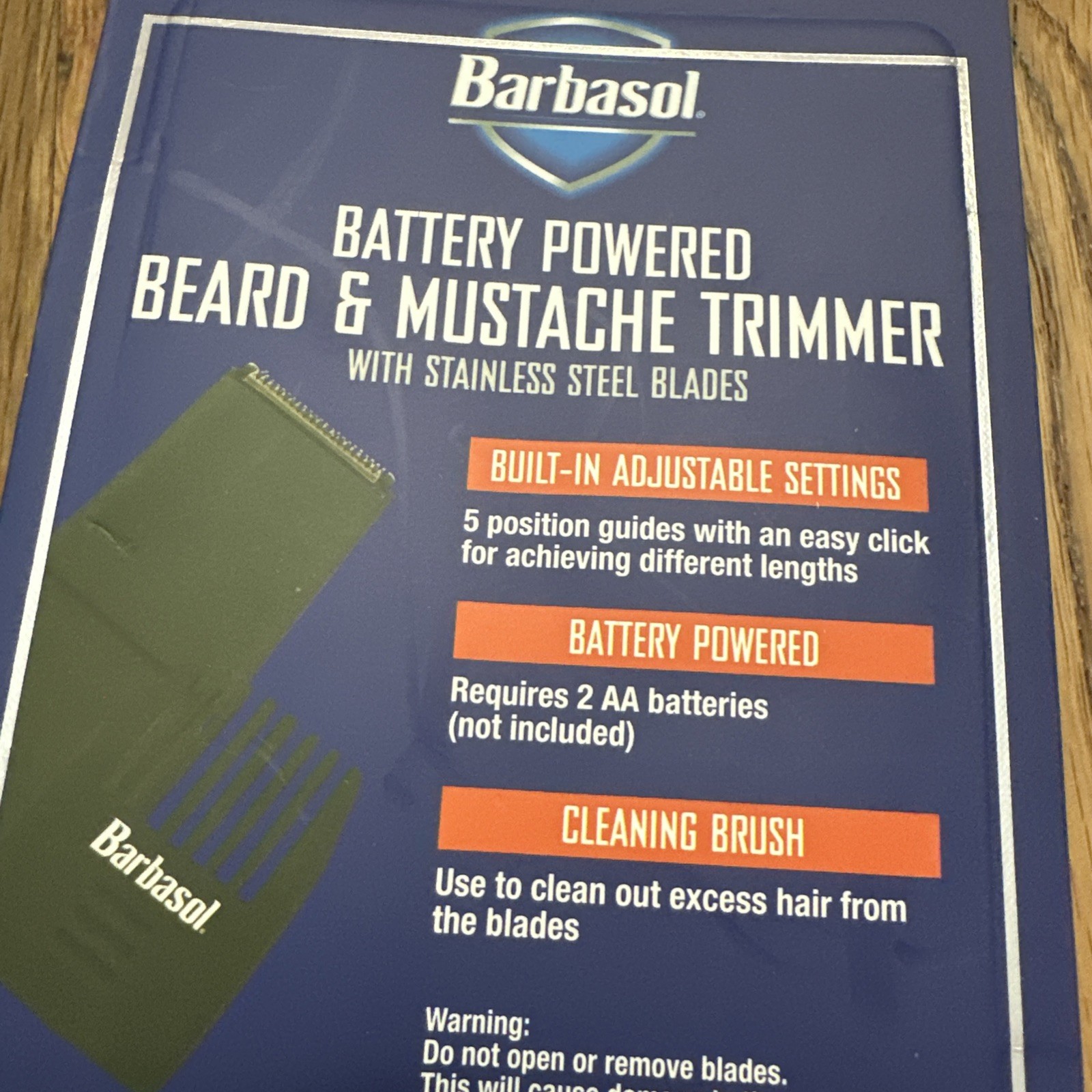 NEW BARBASOL Battery Powered Beard & Mustache Trimmer + Cleaning Brush Clippers