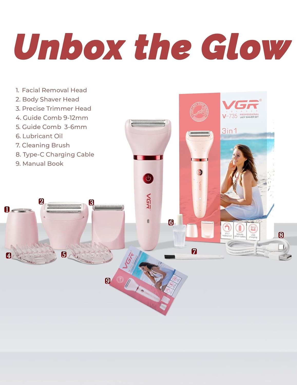 VGR V-735 Professional 3-in-1 Waterproof Women’s Body Facial Bikini Trimmer
