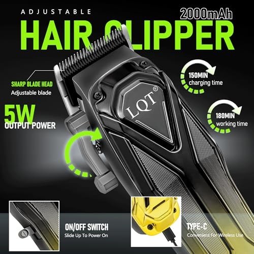 LQT Professional Cordless Hair Clippers Zero-Gap Blade USB-Charge LED