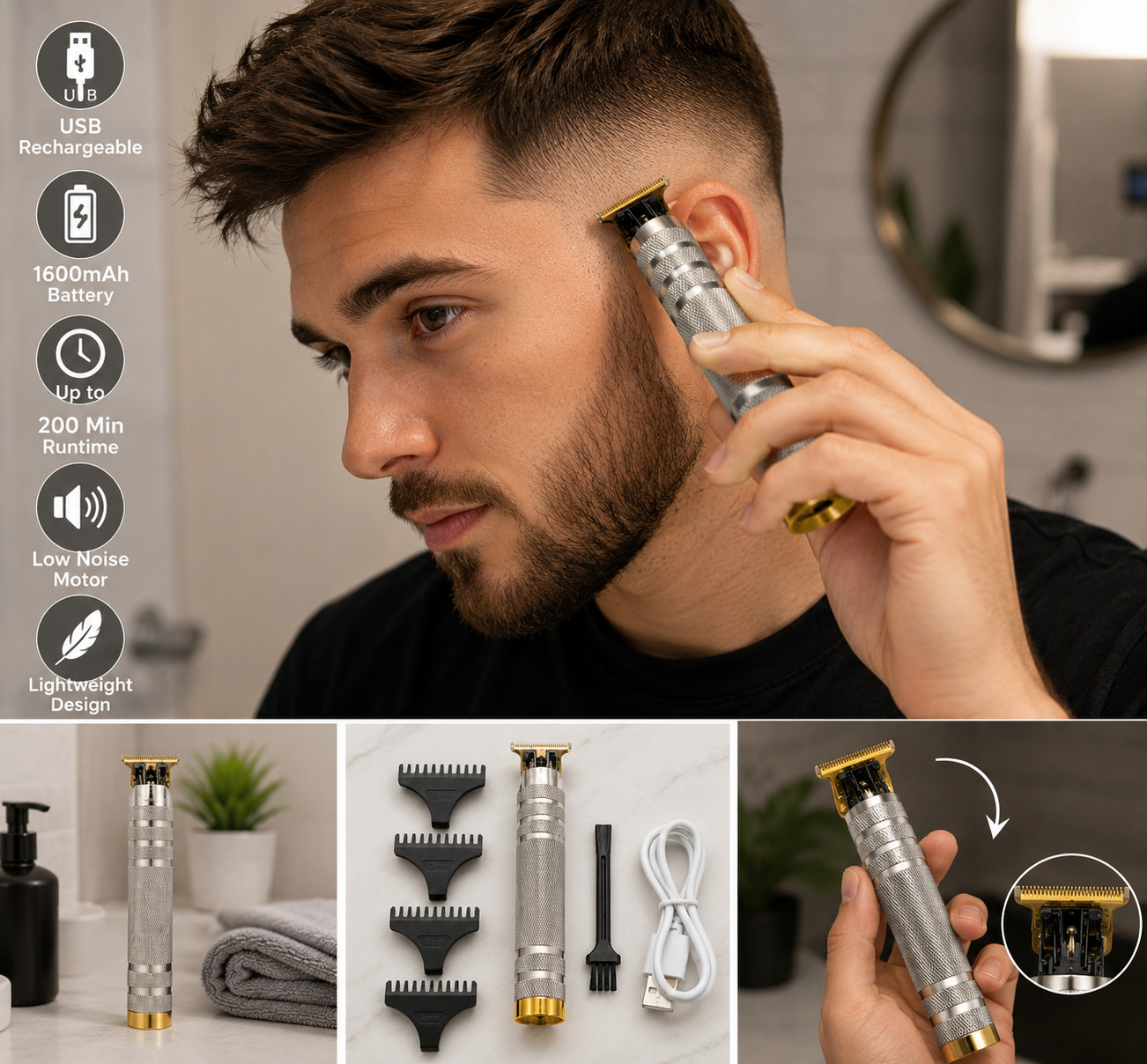 Vintage T9 Barbeador Gold Silver Beard Hair Trimmer Cutter Machine for Men