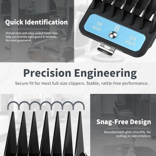 10-Piece Hair Clipper Guide Combs Set with Colored Clips, 1.5mm-25mm, Premium At