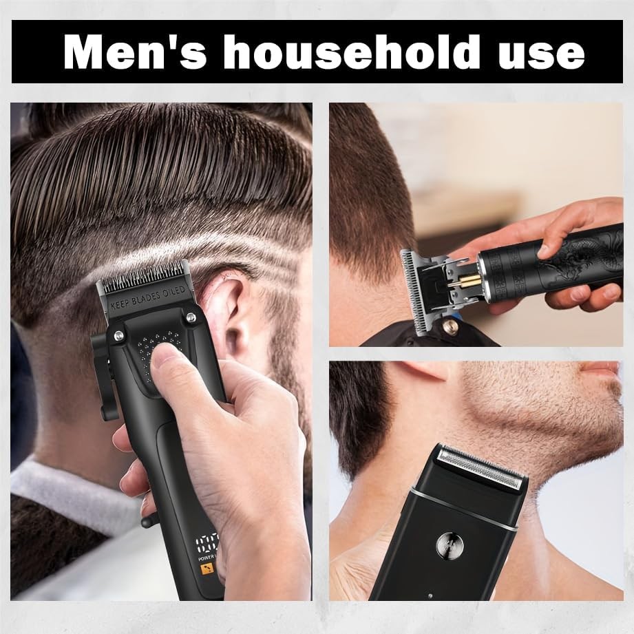 Men’s 3-in-1 Hair Clipper Kit: Trimmer, Shaver, LCD, USB Charge