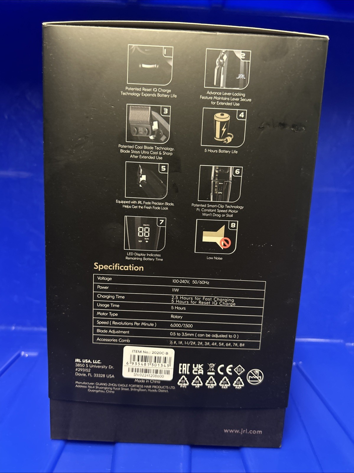 JRL Onyx Professional Cordless Hair Clipper Black FF2020C-B – BRAND NEW