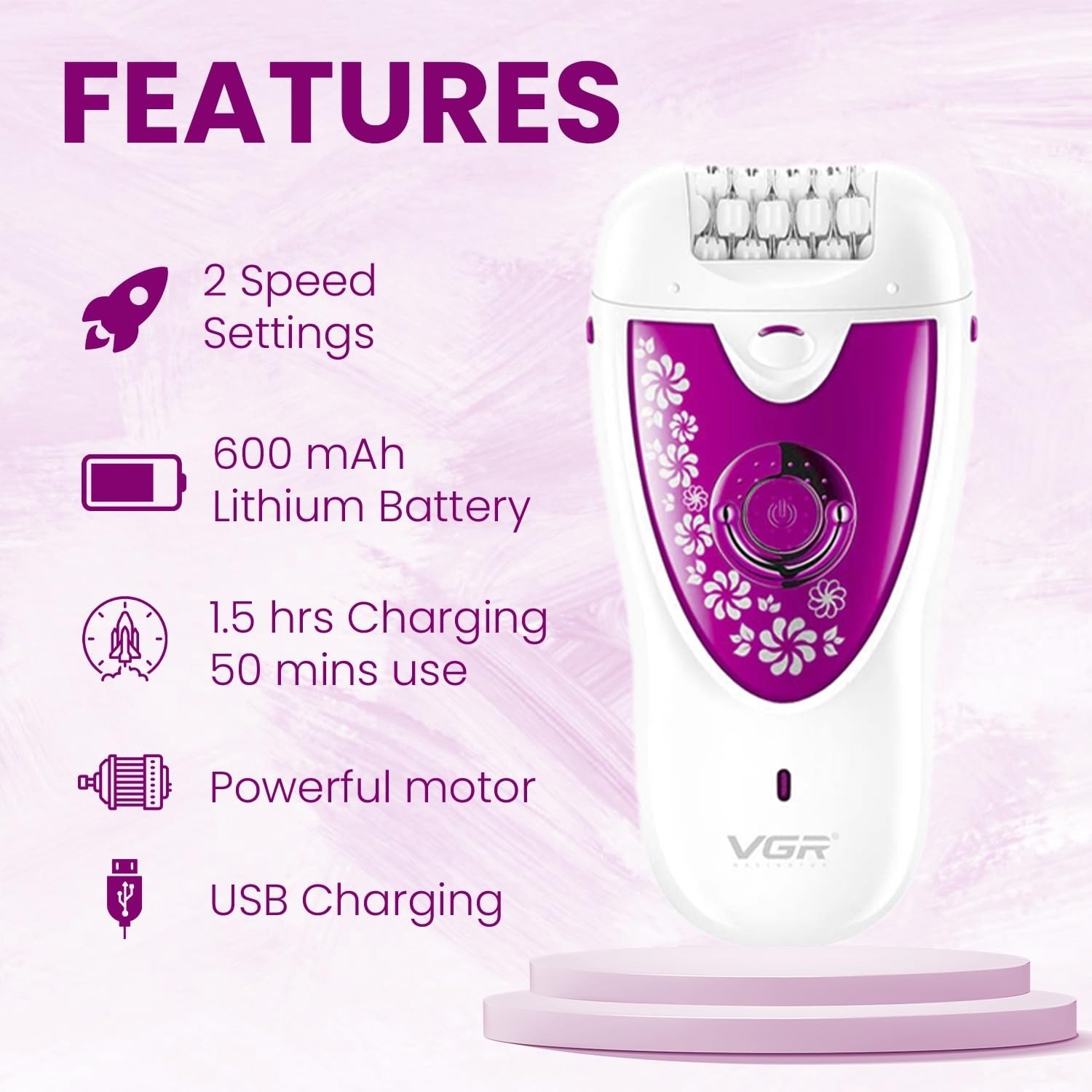 VGR V-722 Professional 2-in-1 Cordless Epilator for Women LED Indicator
