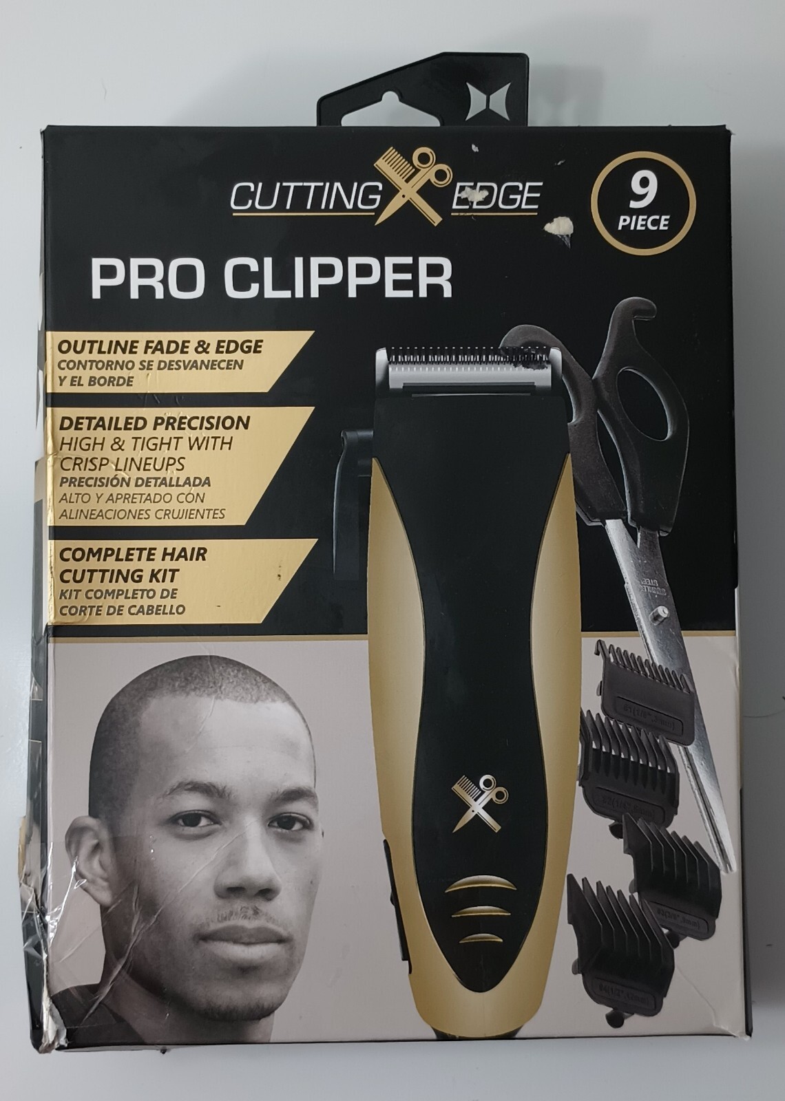 Pro Clipper 9 Piece Kit Hair Cut Fade Detail Black Gold Cutting Edge New