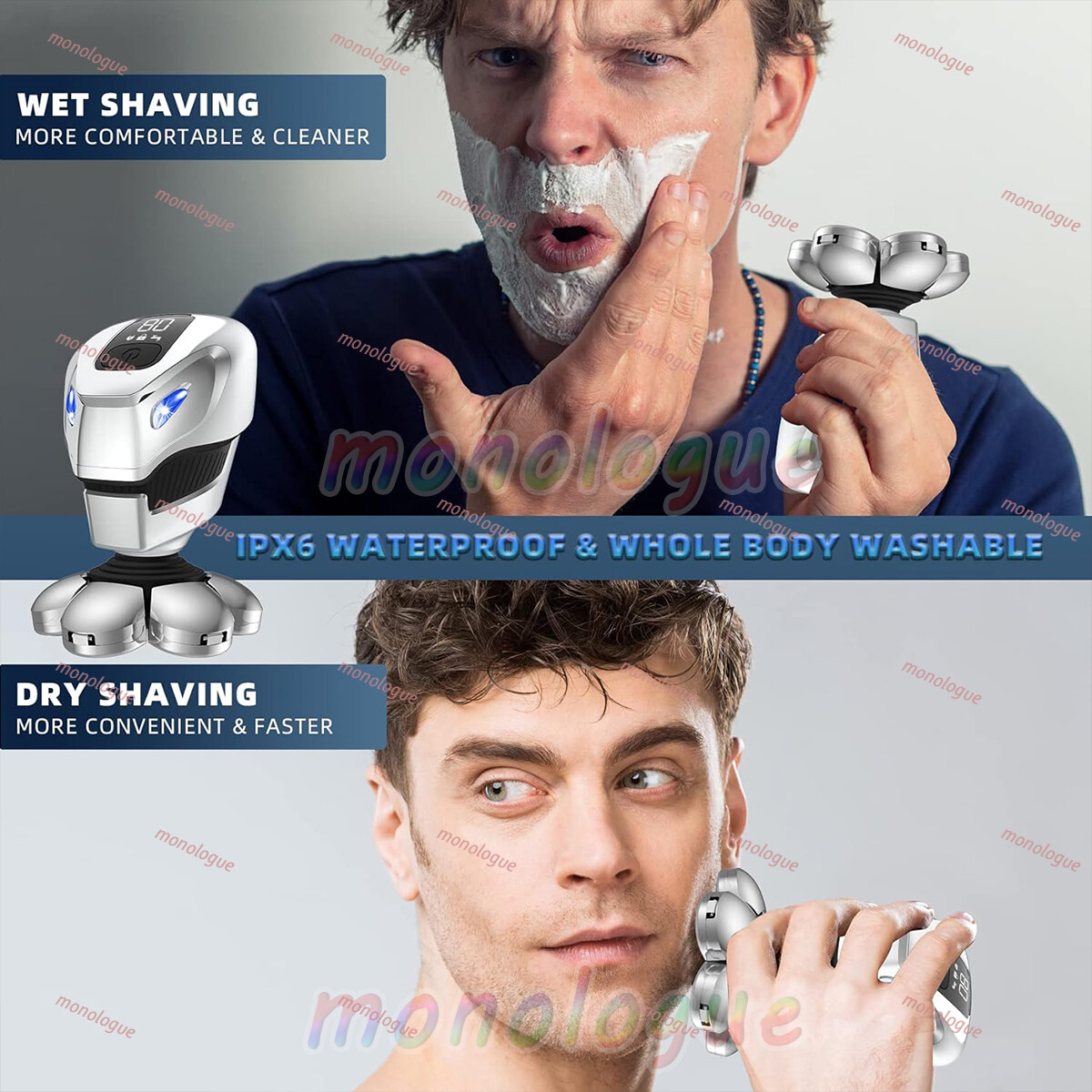 7D 5-in-1 Shaver Cordless Hair Trimmer Bald Head Razor Electric For Men Wet Dry