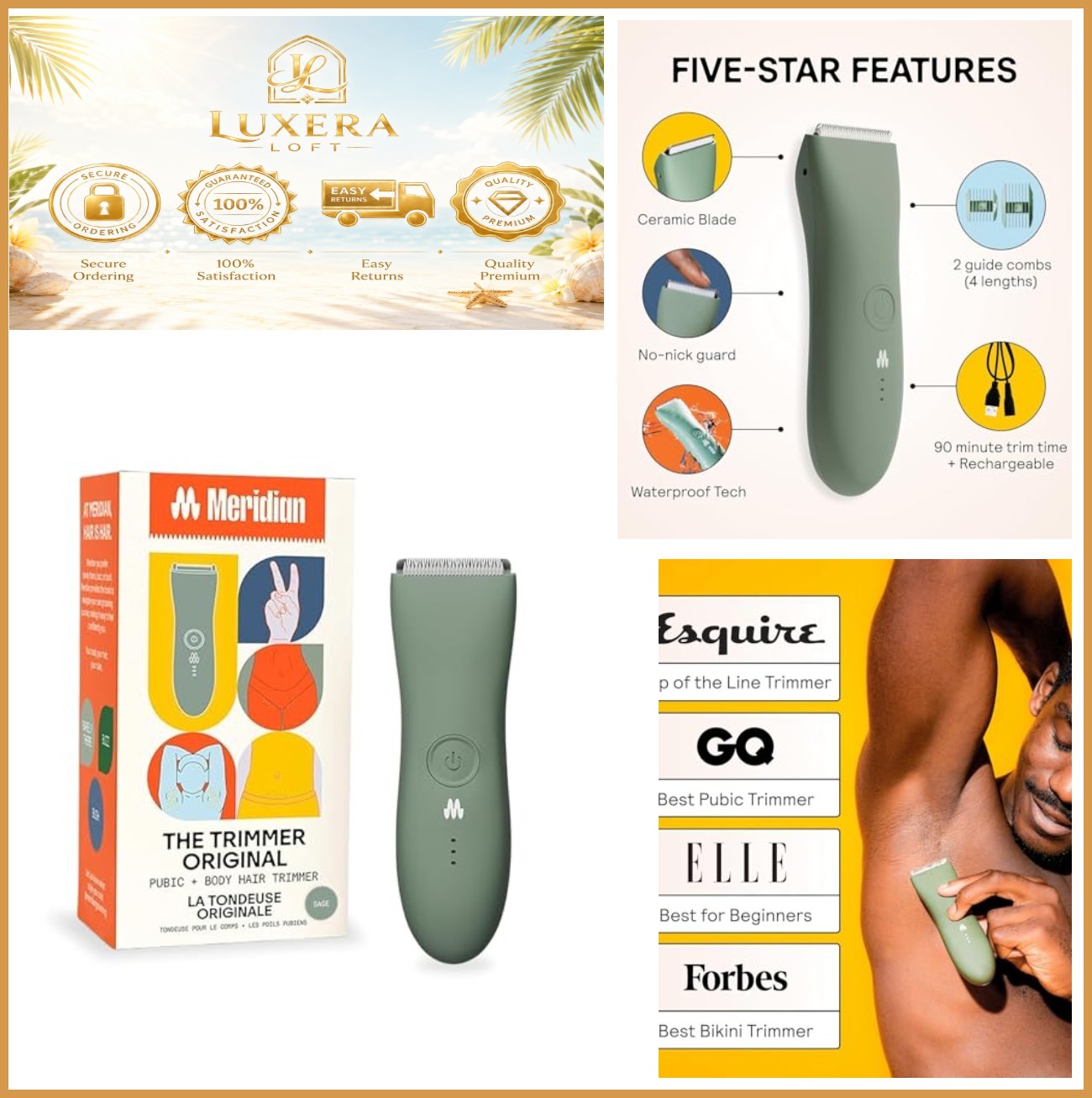 Body Hair Trimmer Waterproof Rechargeable Ceramic Blade Men Women Pubic Chest