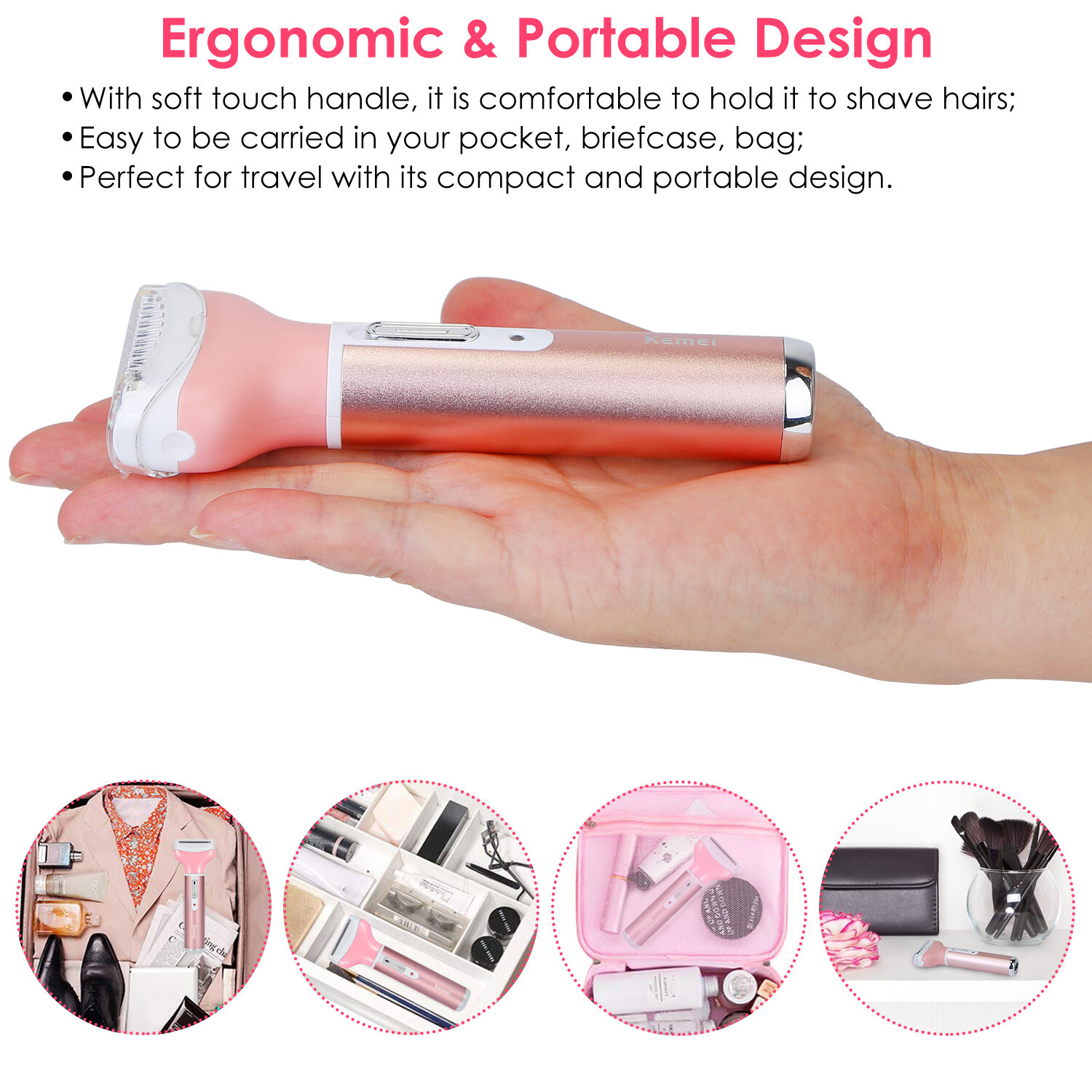 Kemei 4in1 Electric Epilator Women Personal Bikini Shaver Nose Leg Hairs Trimmer