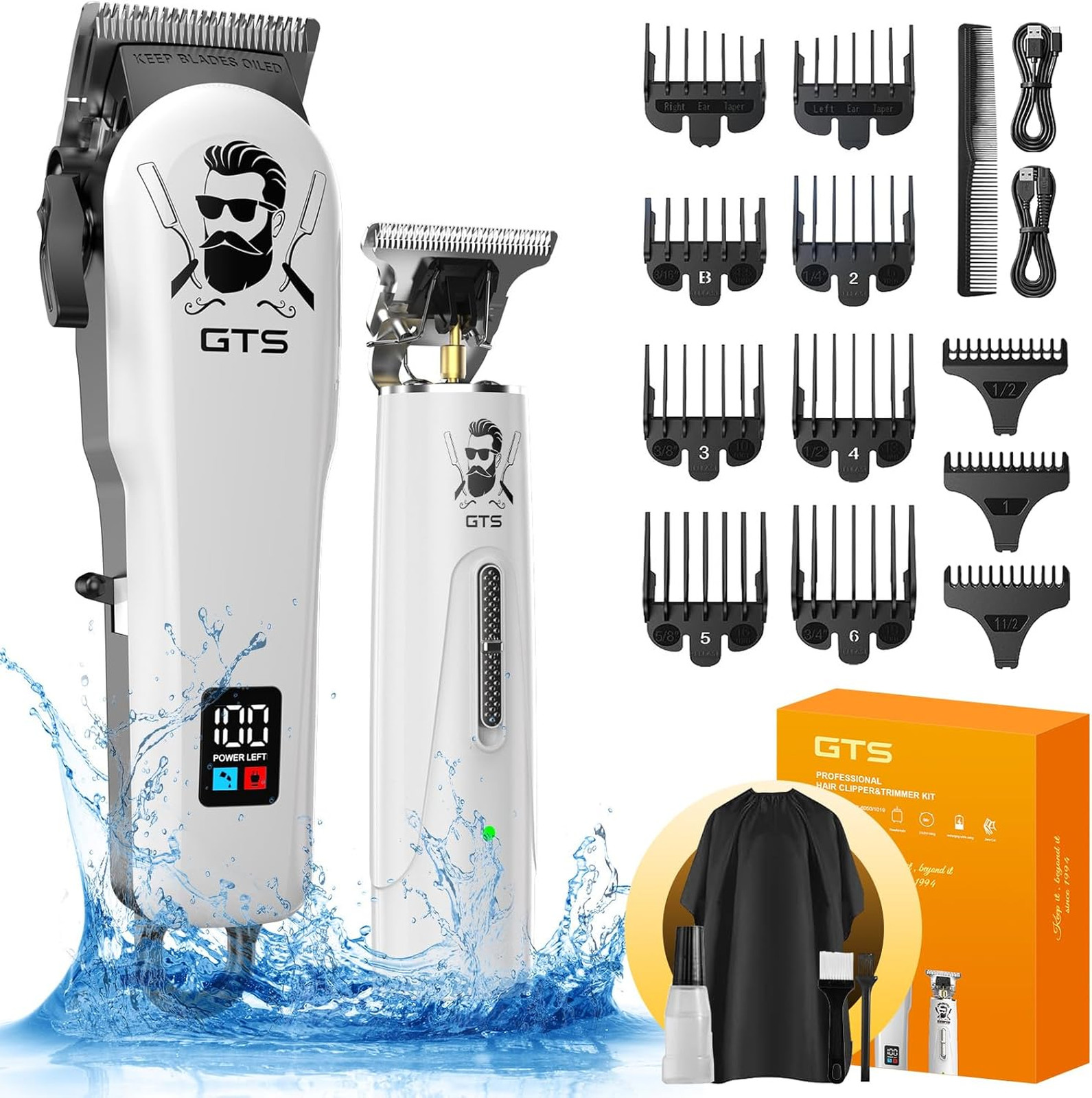Hair Clippers for Men, Electric Trimmer Set, Barber Clippers, White, Gifts for