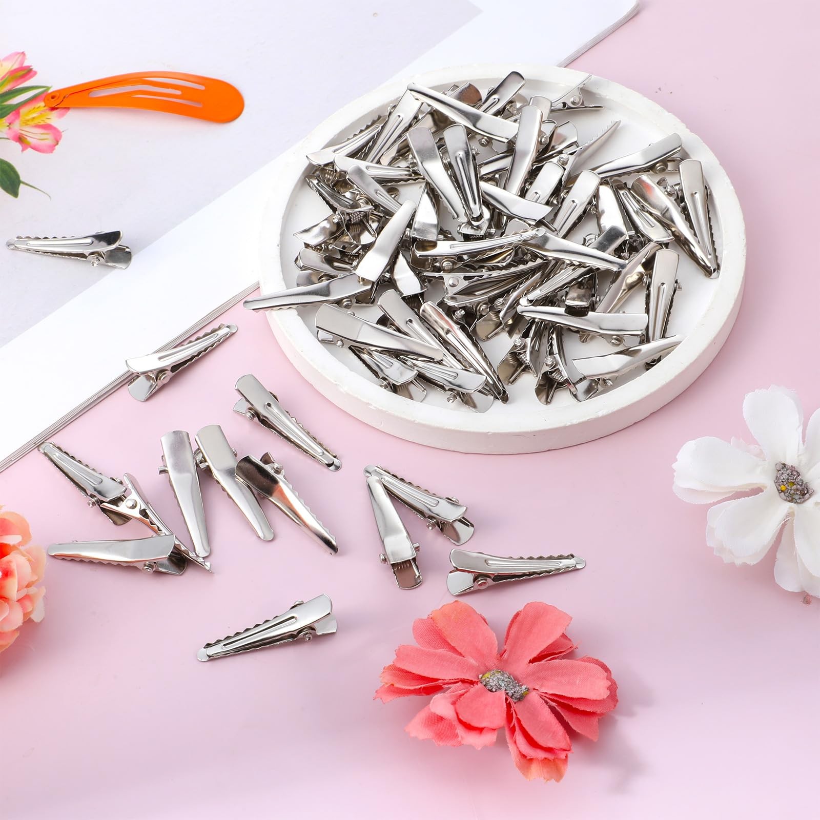 Bewudy 100 Pcs Small Alligator Hair Clips, 30MM Silver Metal