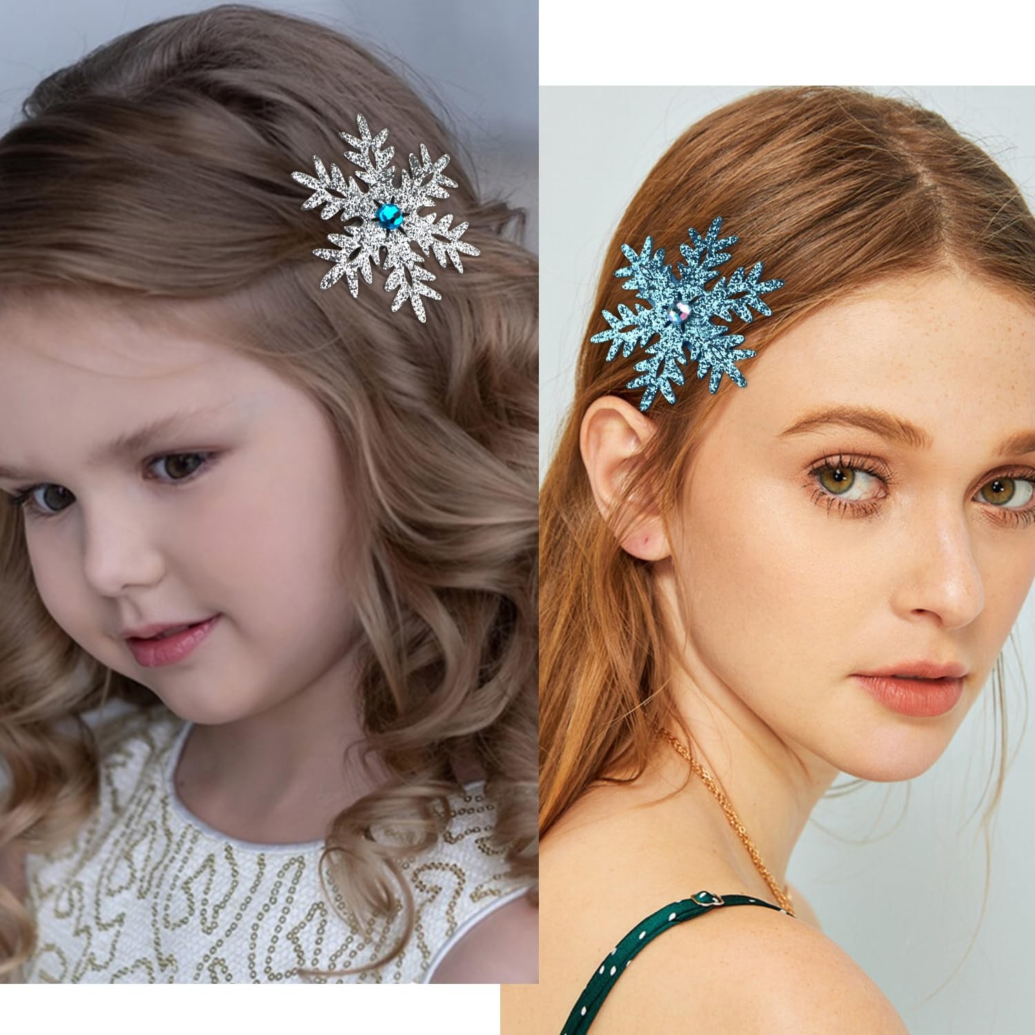 Atoden Sparkly Snowflake Hair Clips Barrettes 8Pcs Christmas Blue, Silver