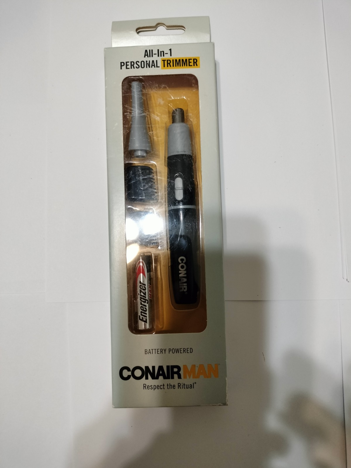 CONAIR MAN PERSONAL TRIMMER BATTERY POWERED NEW SEALED BOX PORTABLE TRAVEL CAMP.