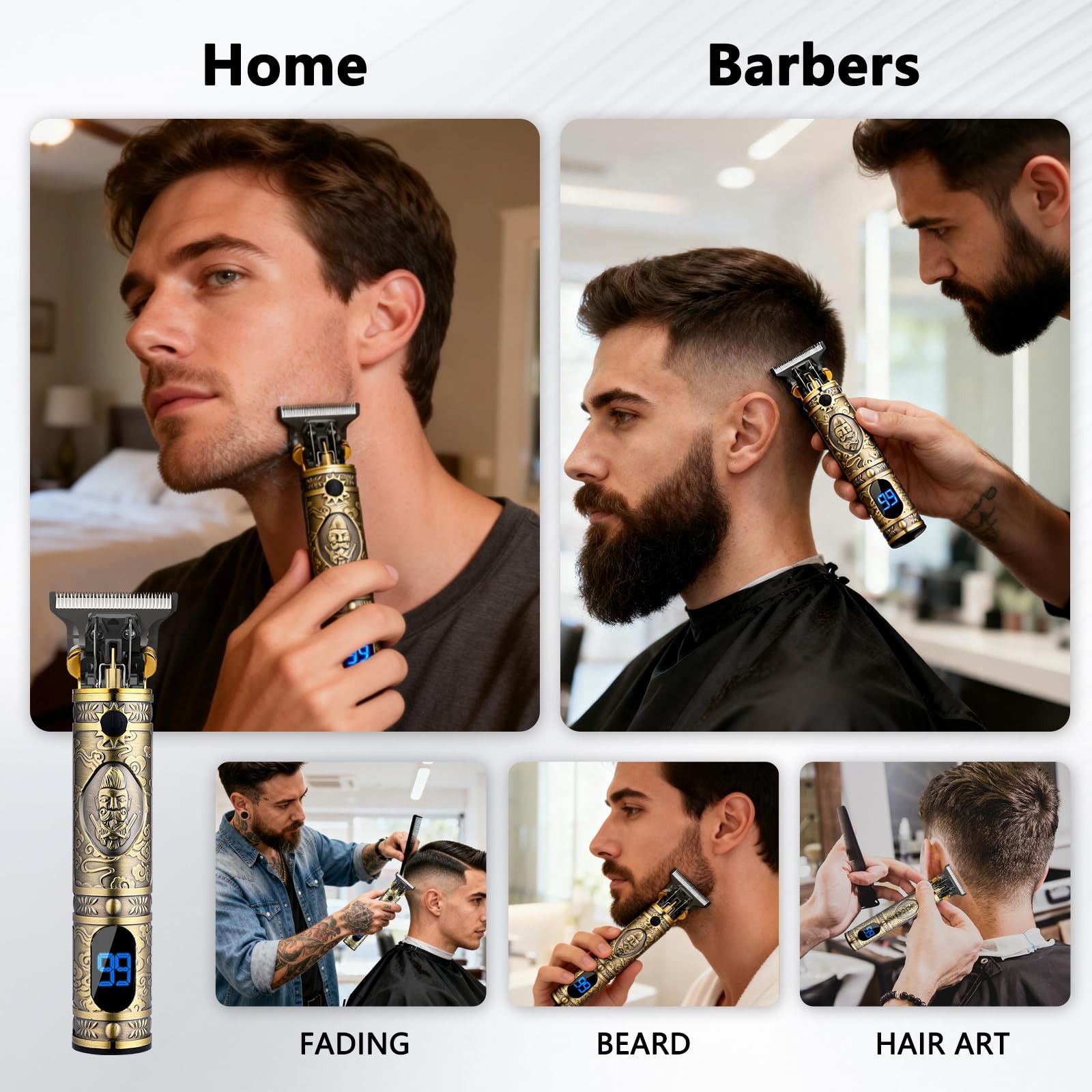 Professional Mens Hair Clippers Zero Gapped Cordless Hair Trimmer Professiona…