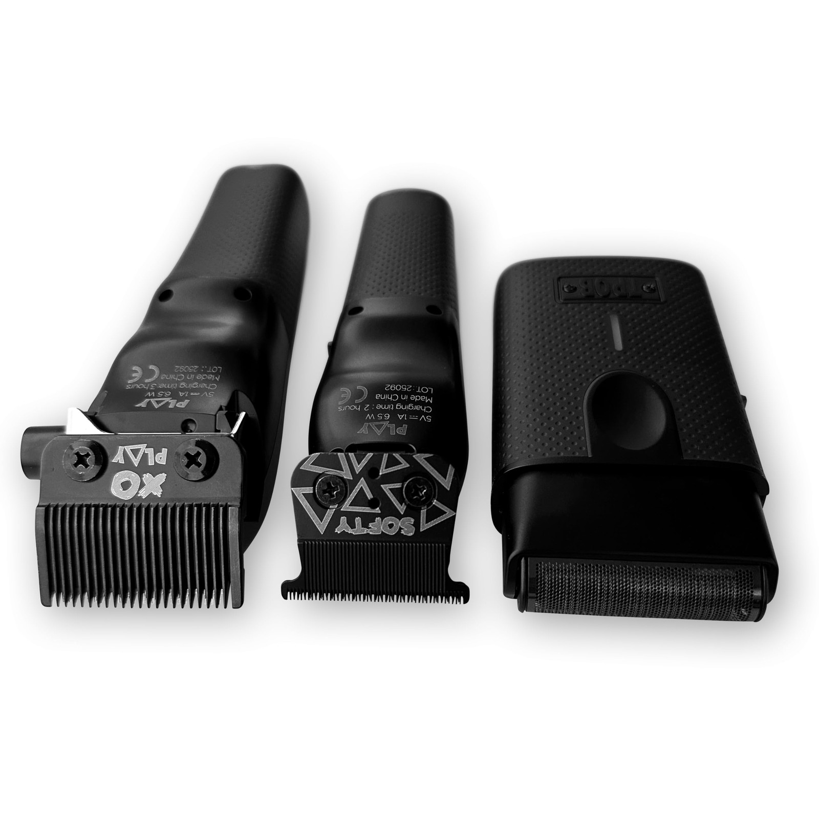 TPOB Play Barber Hair Clippers for Men 7500 RPM with Rubber Grips Blackout 3 Set