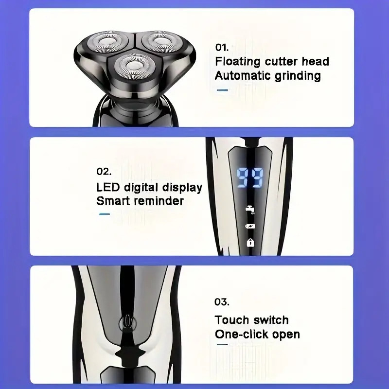 Men’s Razor Rotary Waterproof Electric Shaver Pop-Up Trimmer Wet Dry Cordless US