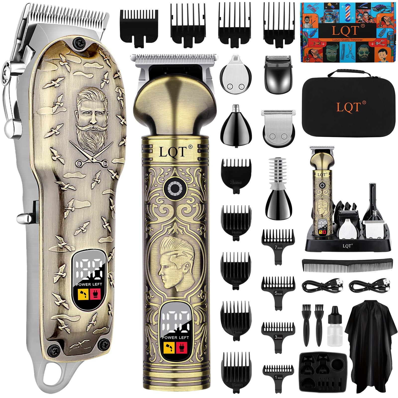 LQT Professional Cordless Hair Clipper and Trimmer Set for Men, Bronze