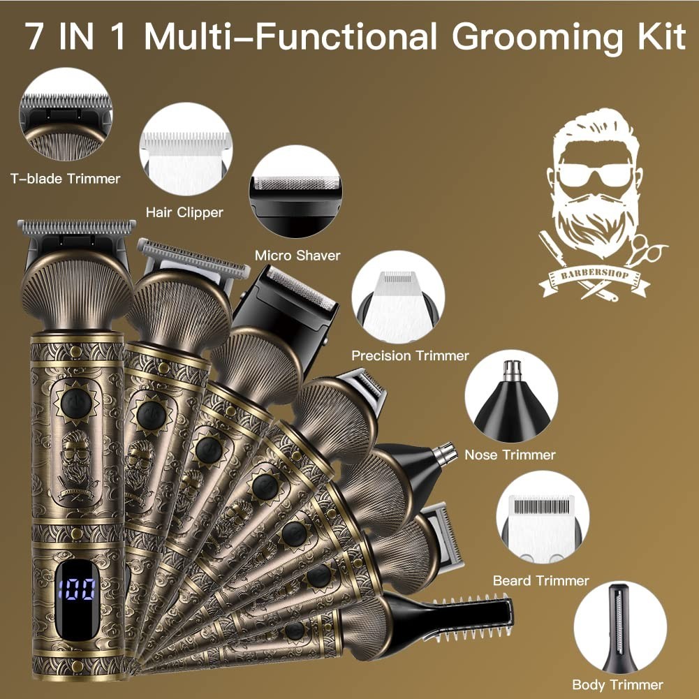 7-in-1 Beard Trimmer Kit, Cordless Hair Clipper, T-Blade Electric Shaver & Groom