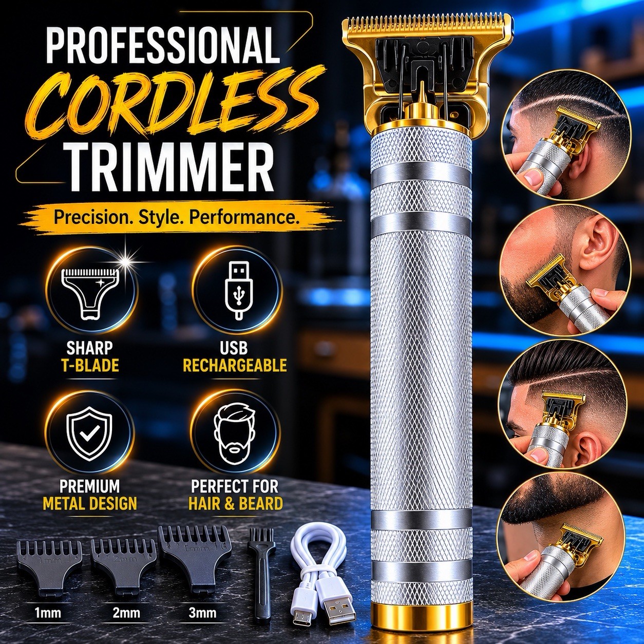 Vintage T9 Barbeador Gold Silver Beard Hair Trimmer Cutter Machine for Men.
