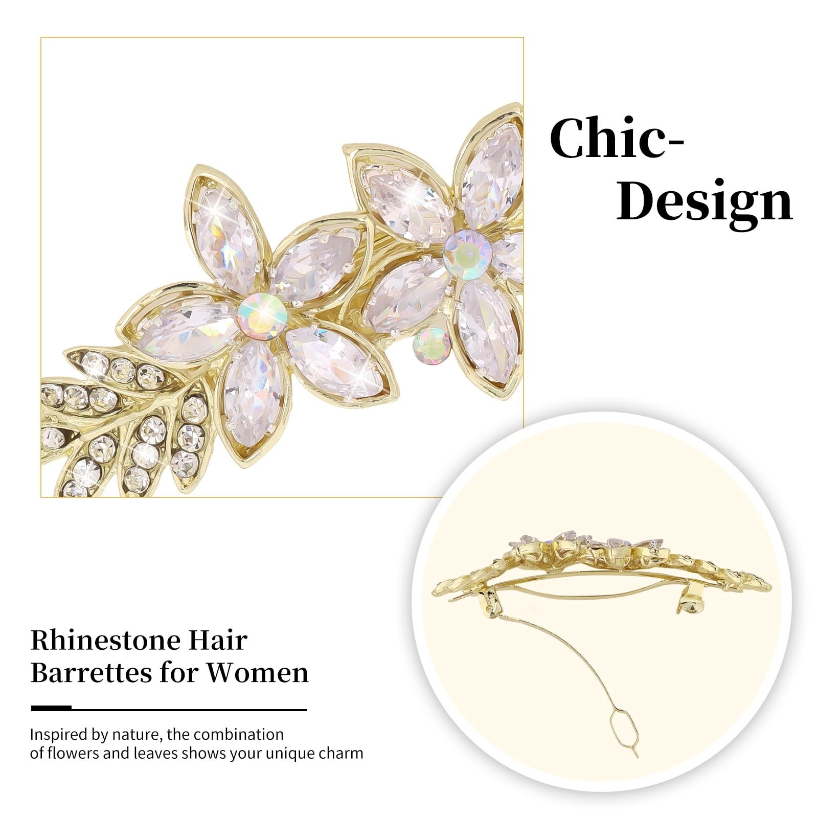 AMCAMI 2PCS Gold Hair Clips，Rhinestone Barrettes For Women， multicolored