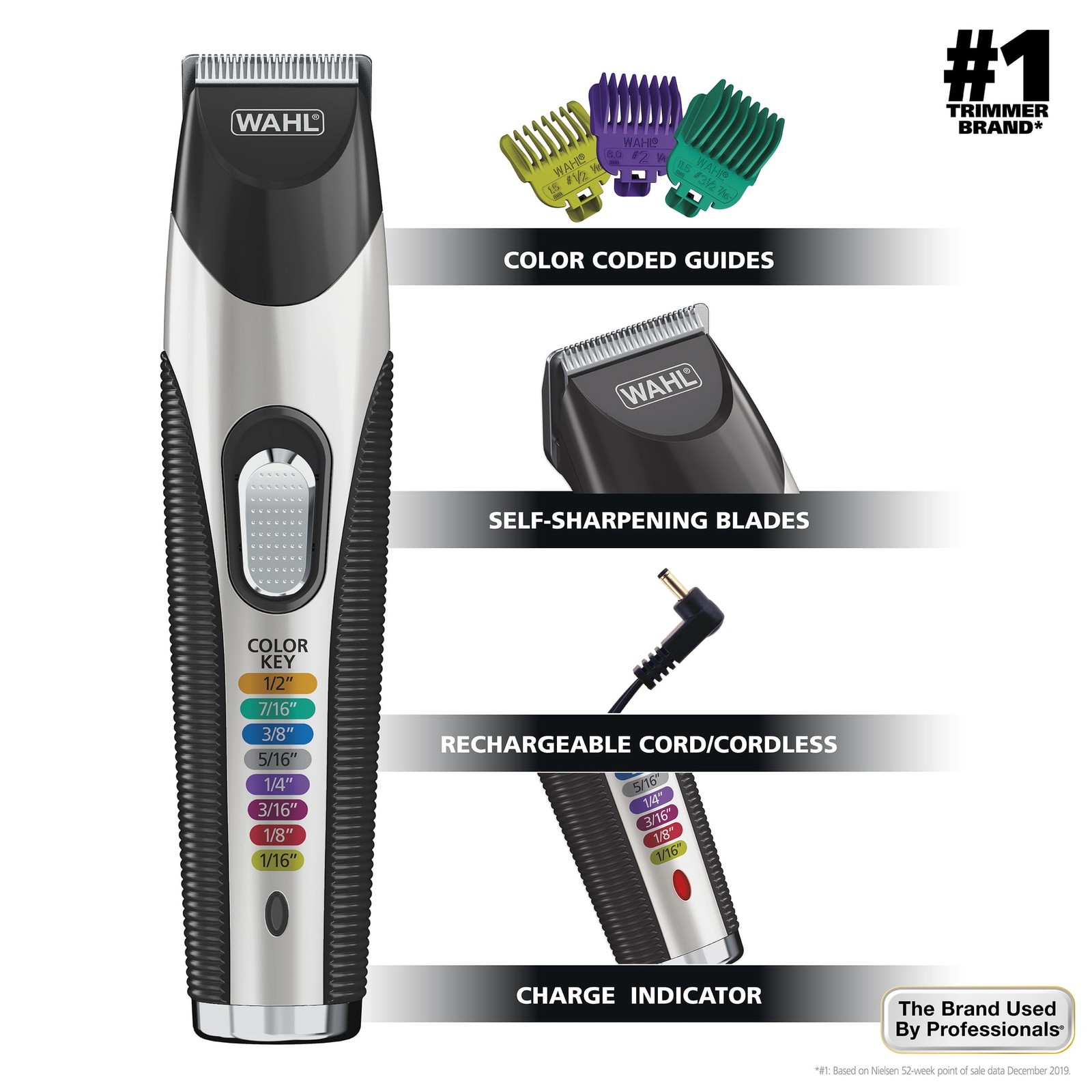 Wahl Color Pro Cord/Cordless Rechargeable Hair, Beard Trimmer for Men – 9891-100