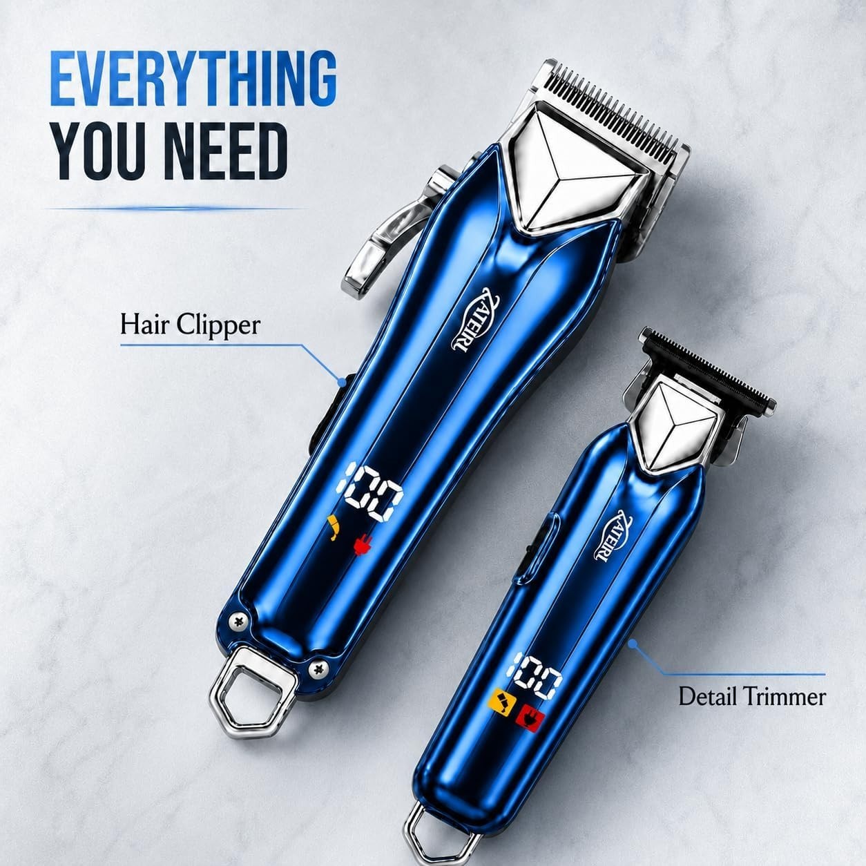 Cordless Hair Clipper & T Blade Trimmer Set Hair Cutting Grooming Kit Blue USB