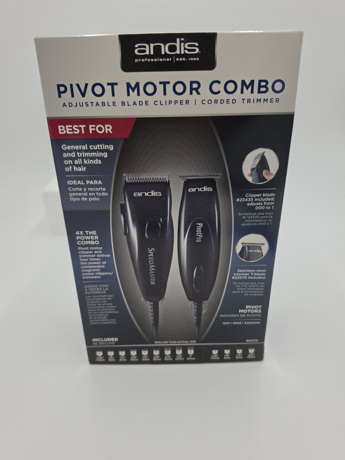 Andis Pivot Motor Combo Corded Clipper & T-Blade Trimmer Kit Black 24075