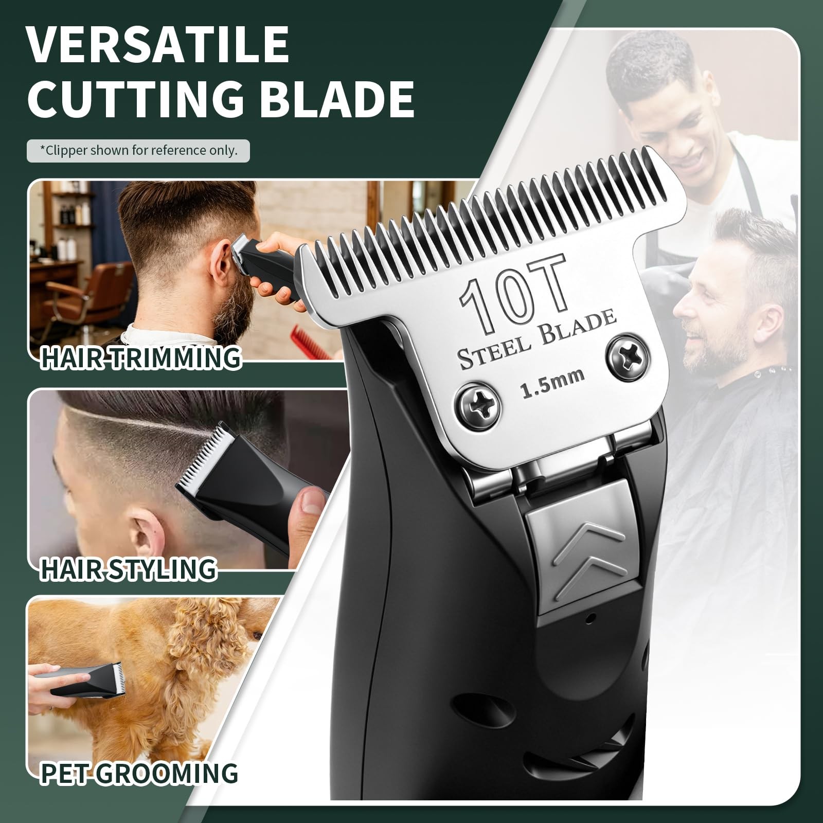 10T Clipper Blade 1.5mm Compatible with Oster Classic 76, Silver, 1 Pack